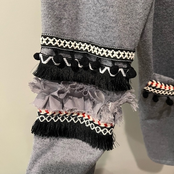 Womens Purfle Patchwork Tassels Knit Cardigan with Pockets LightGray, Small - Picture 3 of 7